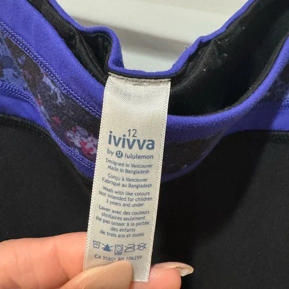 Ivivva Black Leggings with Purple and Floral Waistband - Picture 2 of 5